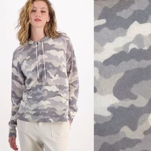Charter Club MACY’s Gray Cream Camo 100% Cashmere Hoodie Sweater Pocket L